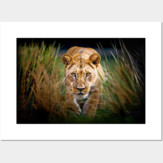 Lioness in the Grass Wall Art by CoolCarVideos